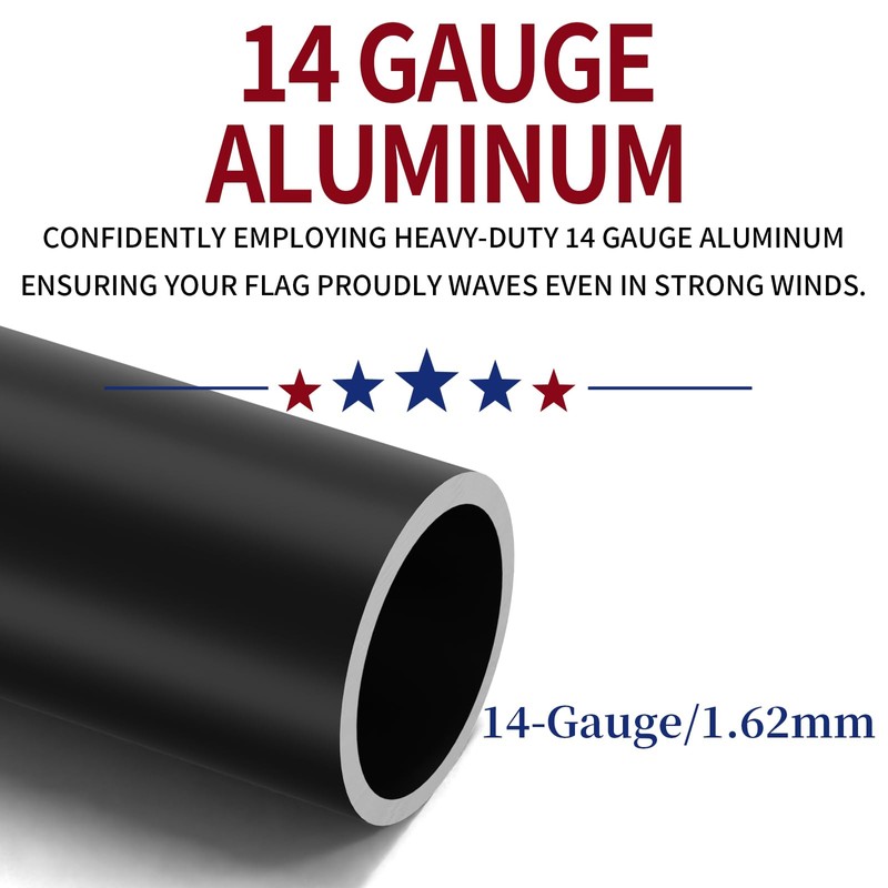 25FT Heavy Duty Flag Pole,14-Gauge Aluminum,Resist Strong Wind Reinforcement Ring