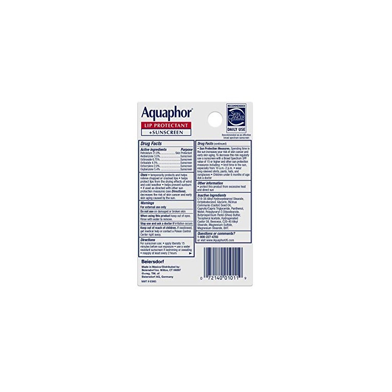 Aquaphor Lip Repair + Protect UVA/UVB, SPF 30, 0.35 onzas