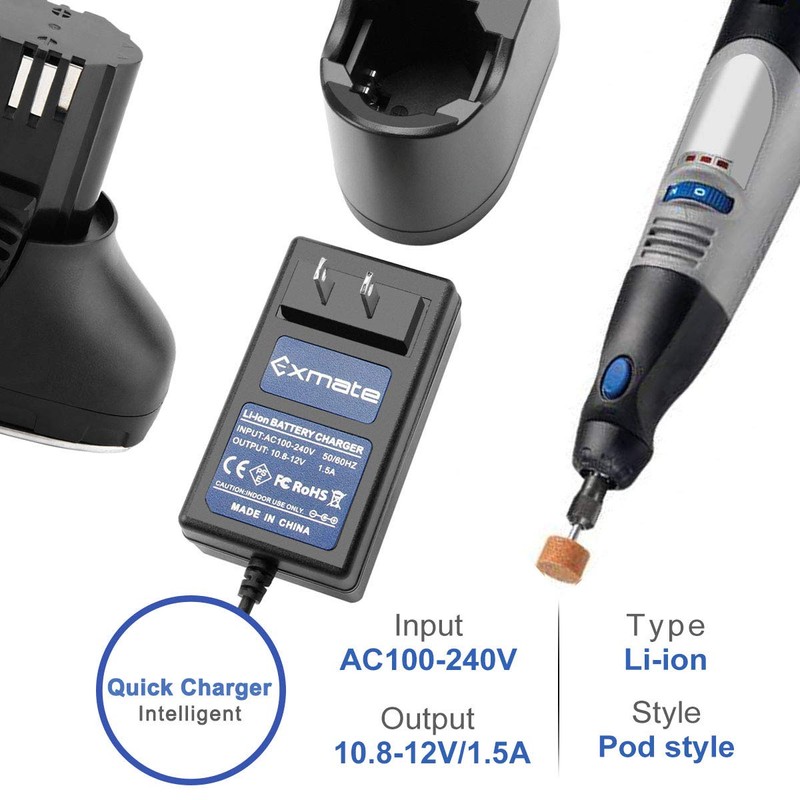 Exmate 10.8V Li-ion Battery Charger, Pod Style, Compatible with Dremel