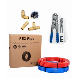 EFIELD Pex-b Pipe Blue & Red 1/2" 2 x100ft Bundle with 70* Copper Crimp Rings, 10*Tees, 10*Elbows, 10*Couplings, 1* pipe cutter and1* 1/2" & 3/4" Combo Pex Pipe Crimping Tool(106 items)