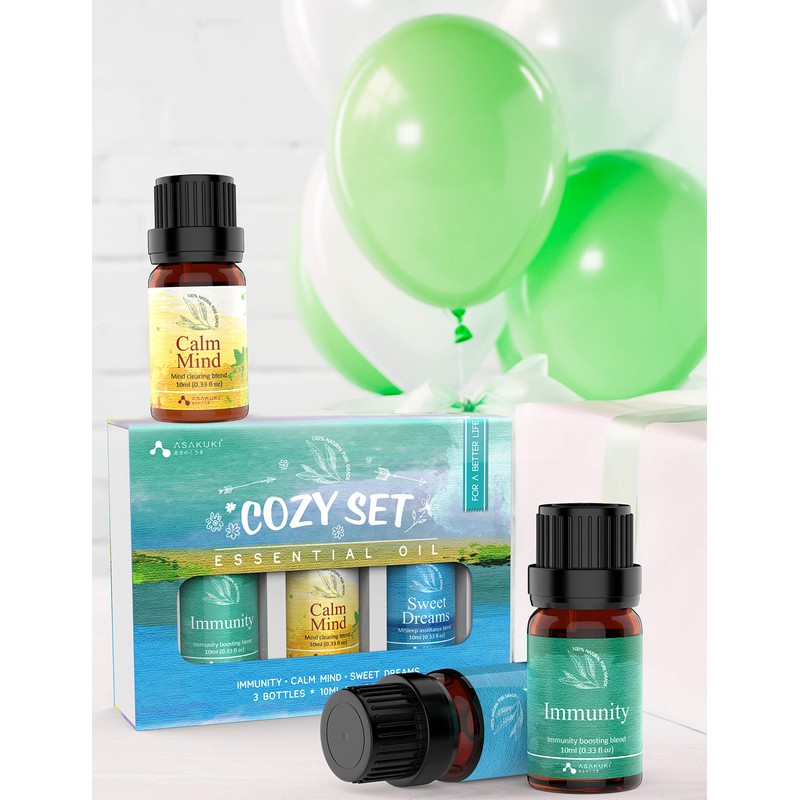 ASAKUKI Top3 Blends Essential Oils Cozy Set Theraputic Grade Aromatherapy