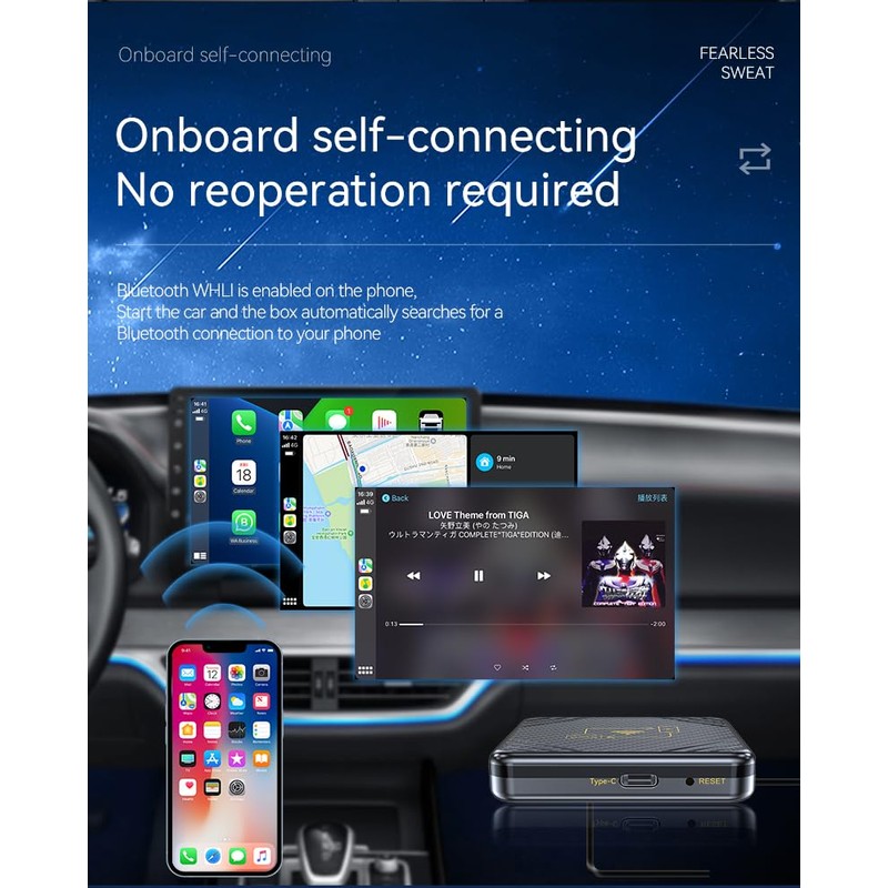 TKMARS CarPlay Wireless Adapter, 2-in-1 Wireless CarPlay Dongle Box for