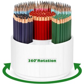 Bamboo Rotating Round Art Supply Organizer, Pencil Holder Desk Organizer with 7 Compartments, Office Supplies Desktop Storage Caddy for Colored Pencils(white)