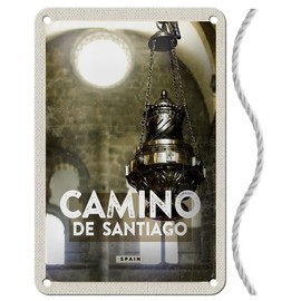 Blechschild mit Kordel 18 x 12 cm Spanien Reise Urlaub Schild: Camino de Santiago Spain- Blechemma