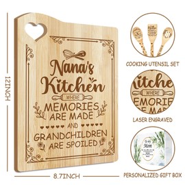 cocomong Christmas Nana Gifts, Gifts for Nana for Christmas, Nana Gifts from Grandkids - Nana Cutting Boards Gift with Utensil Set - Unique Christmas Kitchen Cutting Boards Gifts for Nana