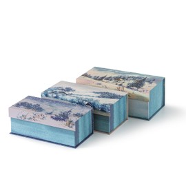 Soul & Lane Christmas Gift Boxes with Lids - Set of 3 - Winter Haven: Holiday Décor Storage Boxes with Magnetic Closure, Cardboard Memory Keepsake Boxes for Presents and Home Décor