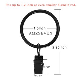 AMZSEVEN 100 Pack Metal Curtain Rings with Clips, Drapery Clips Hooks, Decorative Curtain Rod Clips Hangers 1.5 Inch Interior Diameter Eyelets, Rustproof Vintage Black