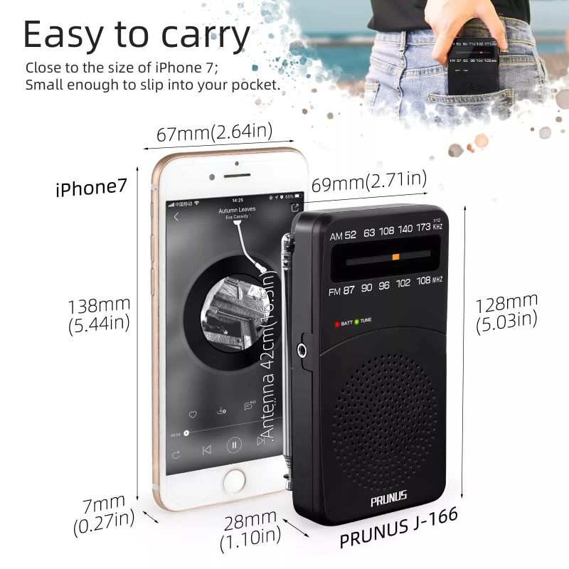 PRUNUS J-166 Portable Radio AM FM Battery Operated Radio with
