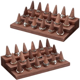 Xaztr 2 Pack Wooden Ring Display Stand, Wood Ring Holder Wooden Ring Organizer 3 Tier Ring Display for Jewelry Counter Showcase Storage Selling(18 Rings)