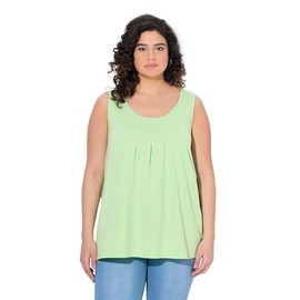 Ulla Popken Women's Pleated A-line Sleeveless Modal Top Crew Neck Pleated, Green, 50 - 52