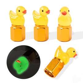 Rislobx 4 Pack Duck Tire Stem Caps, Glow in The Dark Tire Valve Caps, Cool Funny Tire Air Valve Cap, Universal Replacement Tire Cap Covers for Cars Bikes Motorcycles Trucks (Yellow)