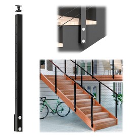 Muzata Aluminum Black Side Mount Stair Cable Railing Post 36 Inch for 25-35 Degrees Stair 36"X2"x2" Design for Left&Right Side Cable Railing System Kit Indoor Outdoor Seaside PW01 BBAS