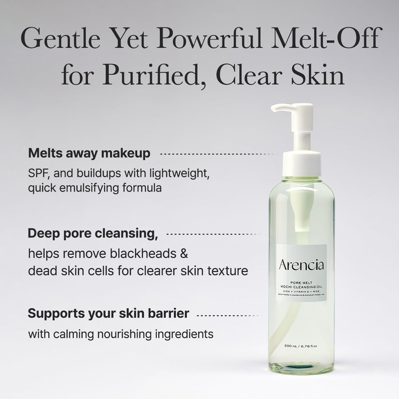 ARENCIA Pore Melt Mochi Makeup-Removing Cleansing Oil, Non-Comedogenic, Rice Amino