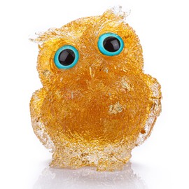 Reyife Hand-Carved Natural Crystal Owl Statue Reiki Healing Gemstone Animal Figurines Home Office Car Decoration The Best Gifts 2.4 inches(Gold)