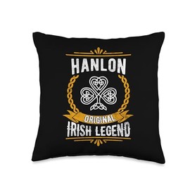 Hanlon Irish Legend Vintage Shamrock Family Name Throw Pillow