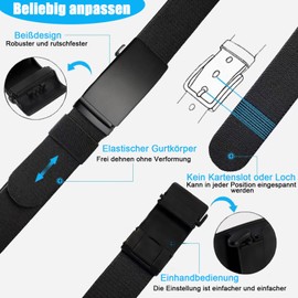 oeeo Pack of 2 Nylon Belts, Work Belt Men, Automatic Belt with Ratchet, Without Holes, Adjustable Business Work Belt, Fits Anywhere, black