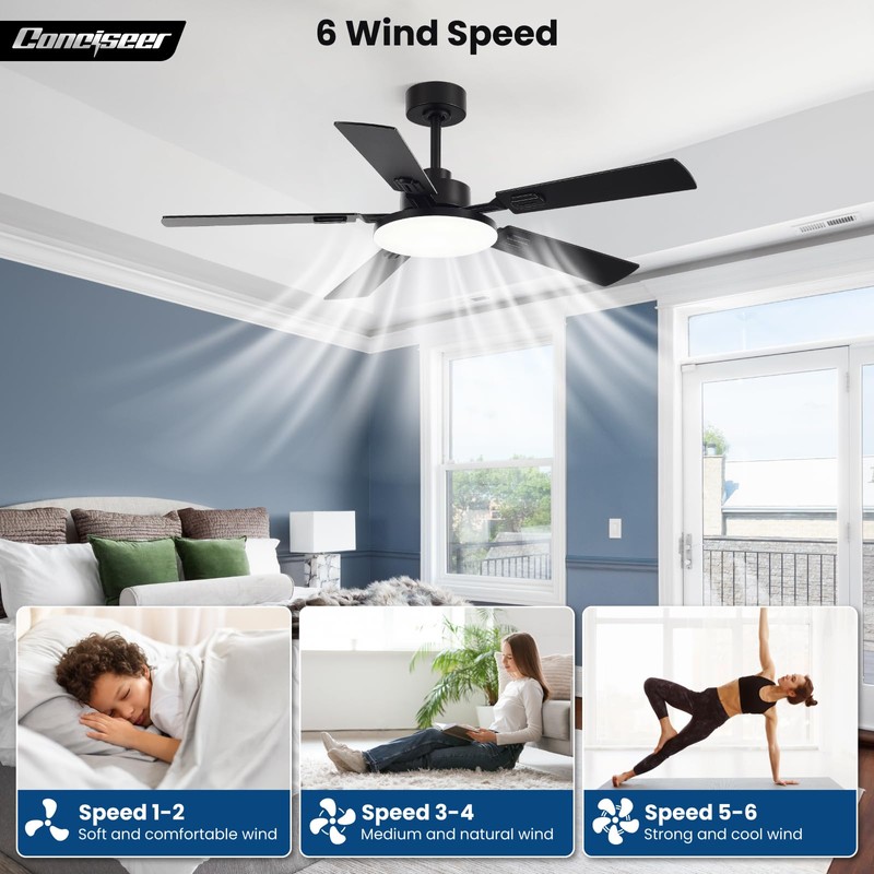 Conciseer 52 Inch Ceiling Fans with Lights and Remote for