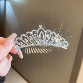 Jumwrit Silver Rhinestone Crown Hair Comb Glitter Princess Wedding Birthday Tiara Non-Slip Shiny Small Hair Comb Bridal Prom Party Headpiece Hair Accessories for Women Girls (Style 3)