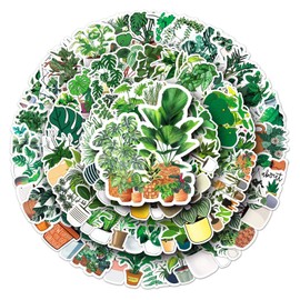 100Packs Green Plants Stickers Water Bottles Laptop Phone Motorcycle Computer Guitar Skateboard Hydroflasks Potted Plants Floral Vinyl Sticker Waterproof Aesthetic Trendy Decals for Teens Girls Adults