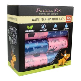 Parisian Pet Ecofriendly Dog Poop Bags Rolls - 320 Count Unscented Poop Bags For Dogs - Leakproof, Extra Thick, 16 Dog Waste Bags Refill Rolls - Princess Hearts Doggie Poop Bags