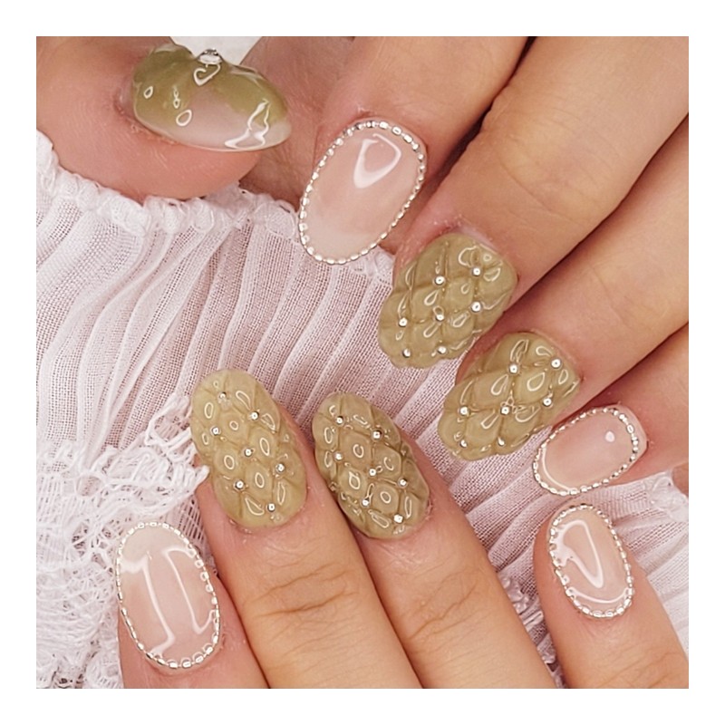 Matcha embo handmade nail tip - ballerina / 말차엠보 수제네일팁