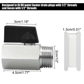 FOWSRHRG 1/2" RV Hot Water Drain Valve - Water Heaters Mini Drain Plug with Tape Brass Replacement Durable Brass Construction (Black)