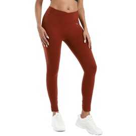 PaletteFit Crossover Workout Leggings for Women, Tummy Control V Cross Waist Yoga Pants, No Front Seam Activewear Leggings (Fired Brick Brown, L)