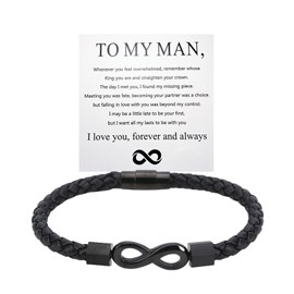 To My Man Bracelets,Husband Present from Wife I Love You Forever and Always Bracelet Infinity Braided Leather Bracelet, 5.5, Faux Leather, no