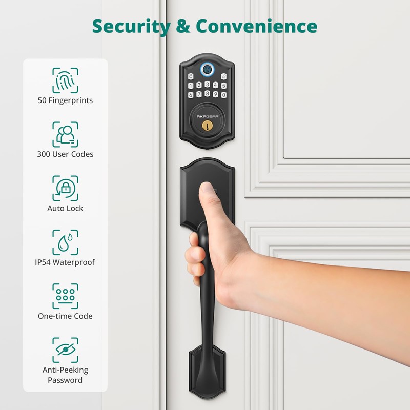 AkaGear Keypad Door Lock with Handle - Fingerprint Deadbolt, Keyless