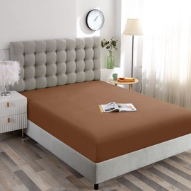 Ghooss Twin XL Fitted Sheet-Soft Microfiber Bottom Sheet for Bed-Deep Pocket up to 14 Inche-Wrinkle Free and Stay in Place-1 Pack,Mocha