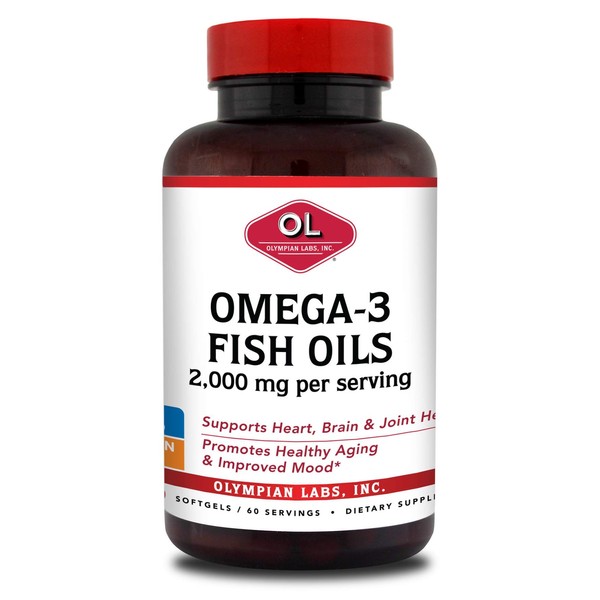 Olympian Labs Omega-3 Fish Oils, 2000mg per Serving - Helps Support Brain & Heart Health, 120 Count, (73)