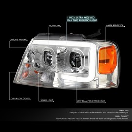 Auto Dynasty 3D LED DRL Projector Headlights Assembly Compatible with Ford F150 Lincoln Mark LT 04-08, Driver and Passenger Side, Chrome Housing Amber Corner