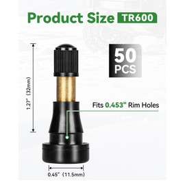 EZISOE 50Pcs TR600HP Snap-in Tubeless Valve Stems, Fits 0.453" Rim Holes