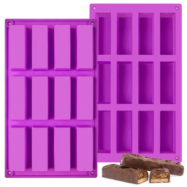 12-Cavity Silicone Granola Bar Molds, 2 Pcs Candy Bar Molds