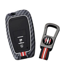 ontto 2-Button Car Key Housing Fit for Toyota Corolla Cross Hybrid 2020-2025,Antiscratched Key Cover for Camry Rav4 Highlander 4Runner Land Cruiser Tundra,White-Red-Strips