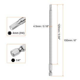sourcing map Hex Head Wrench Drill Bit 4mm (H4) Metric 1/4" Hex Shank 150mm (6") Long Magnetic S2 Steel Screwdriver Bits Industrial Grade Hexagon Flat Tip Drill Bits for Screws