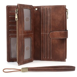 Uromee Wallet Women Vegan Leather Large Capacity Double Zipper Pocket 5 ID Windows Card Holder Clutch Wristlet