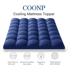 COONP Queen Mattress Topper, Extra Thick Pillowtop, Cooling Plush Mattress Pad Cover Bed Topper Protector with 8-21 Inch Deep Pocket (Navy Blue, Queen)