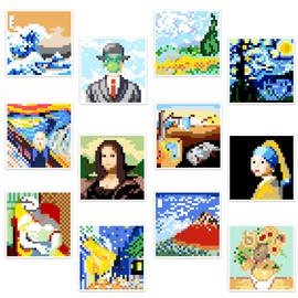QTQTQ Pixel Art Famous Painting Fridge Magnets (12 Pcs) Classic Funny PVC Metal Magnet Sticker, Flexible Reusable Retro Decorations for Office Cabinets Fridge Locker for Teens Kids