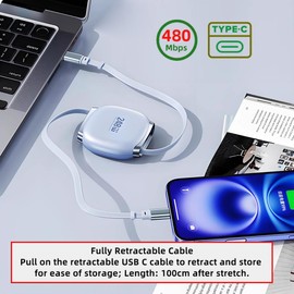 chenyang USB C Retractable Charging Cable, 4 Fixed Lengths USB 2.0 Type C to C PD 240W Fast Charging 480Mbps Data Transfer Extension Cable Yellow