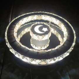 LUOULMI Dimmable 18W Modern LED Chandelier 2 Ring Ceiling Light Crystal Chandelier for Dining Room Living Room Bedroom, 3 Colors Adjustable (Cool, Warm, Neutral White), Dia 4"+11.8"(Star Moon 300)