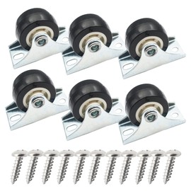 Floyutin 1 inch Rigid No-Swivel Plate Casters Small Rubber Wheels for Furniture and Workbench 6 Packs(Free Screws), Black (PVC)