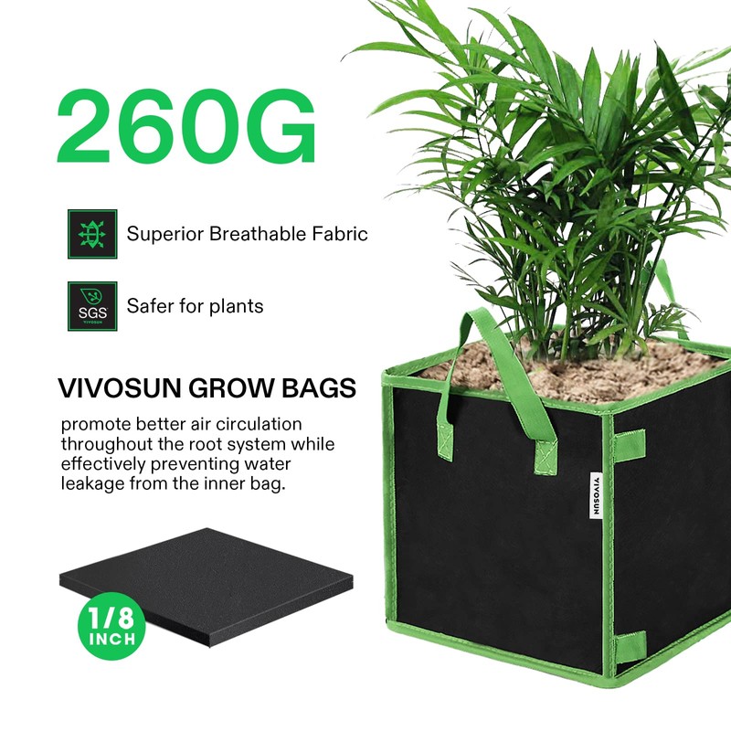 VIVOSUN 5 Pack 5 Gallon Square Grow Bags, Thick Nonwoven