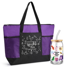 SiliFine Housekeeping Week Appreciation Gift Bulk Thank You Tumbler Housekeeper Week Tote Bag Inspirational Thank You Gift(Purple)