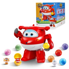 Super Wings Toy Vending Machine for Kids, Mini Gashapon Gumball Machine with Colorful Balls & Role Dolls & DIY Stickers, Cause and Effect Toys for Boys Girls, Jett Lucky Ball Mixer