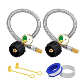 ABYDA 12 Inch RV Propane Hoses with Gauge 2 Pack, Stainless Steel Braided Camper Tank Hose, RV Propane Hose for Standard Two-Stage Regulator, 40Lb 250PSI, 1/4" Male NPT/QCC1 Type1 Inlet