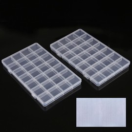 qiipii 2Pcs 28-Grid Clear Plastic Organizer White Fixed Compartment Storage Box for Rhinestones Beads, Earrings Art DIY Craft Jewelry, Diamond Accessories Small Parts, Items (8.82"L x 5.12"W x 0.6"H)