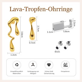 TONAUP Chunky Earrings Dupes Women's Earrings Drop Gold with 2 Pieces Piercing Gun, Hypoallergenic High End French Metallic Style Chunky Earrings Gold for Women, Zinc alloy