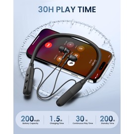 SOPPY Nackenbügel Kopfhörer Bluetooth 6.0 In Ear Kopfhörer mit Mikrofon Wireless Earphones, Sport Earbuds Kabellos zum Laufen, Leichte Ohrhörer Magnetisches Headset mit 30 Stunden Spielzeit - Schwarz