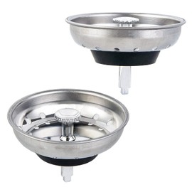 CORNERJOY 2 PCS Kitchen Sink Strainer and Stopper Combo Basket Replacement for Standard 3-1/2 inch Drain,Stainless Steel Basket with Rubber Stopper Bottom